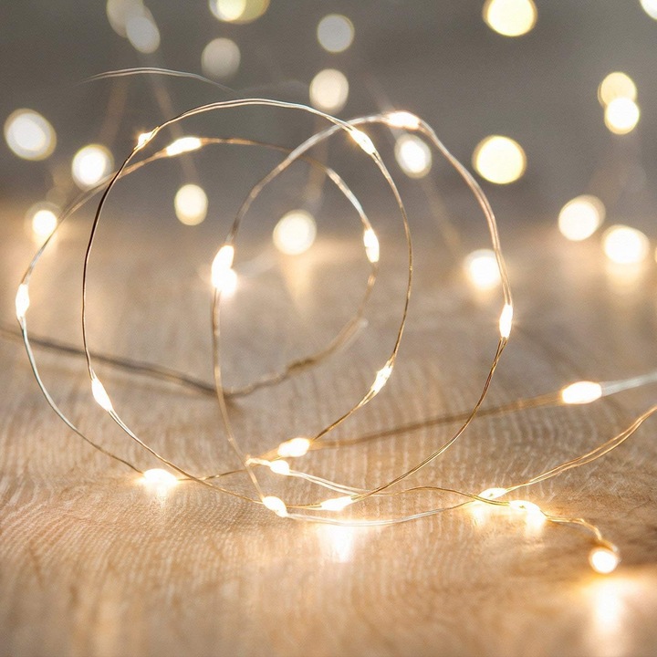 Set Benzi LED, 16.4ft, 50 LED-uri, Lumina Calda, Argintiu, Rezistent la Apa, pentru Interior/Exterior