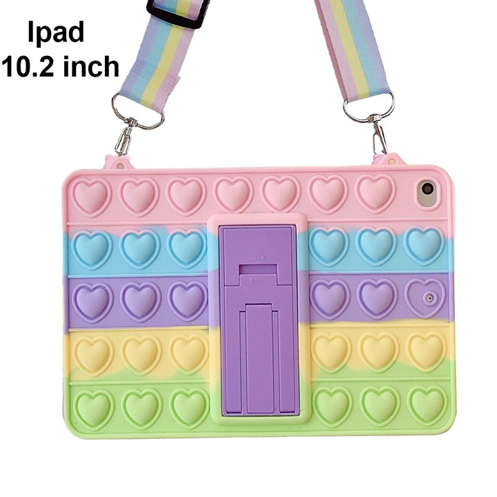 Husa iPad 10.2 inch, Silicon, Protectie Completa, Multicolor, cu Snur