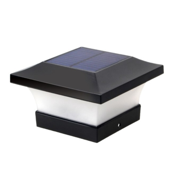 Lampa solara de exterior pentru stalpi, lumina calda, 12 LED, IP65, 15x15x9.4cm, negru/alb