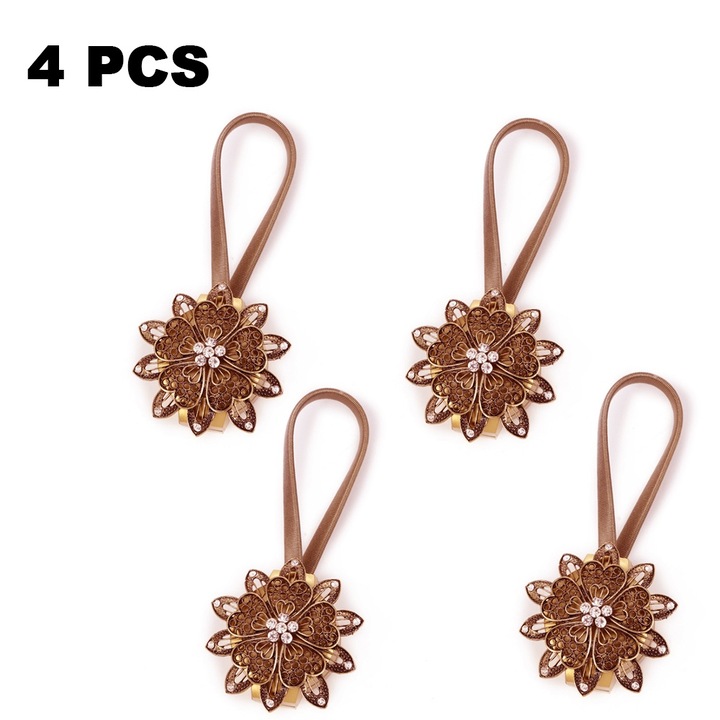 Set 4 Agatori Magnetice pentru Perdele, Forma de Floare, Bronz, 7.5cm