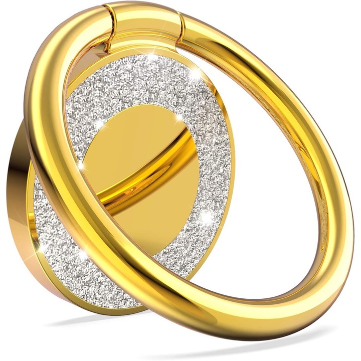 Suport Inel pentru Telefon, Suport Magnetic Auto, Rotire 360, Adesiv 3M, Auriu