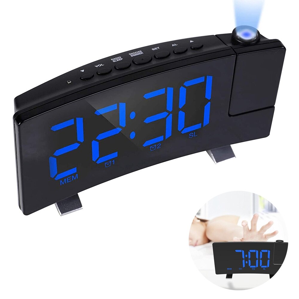 Ceas decorativ Zulbceo, digital cu alarma, proiector rotativ 180