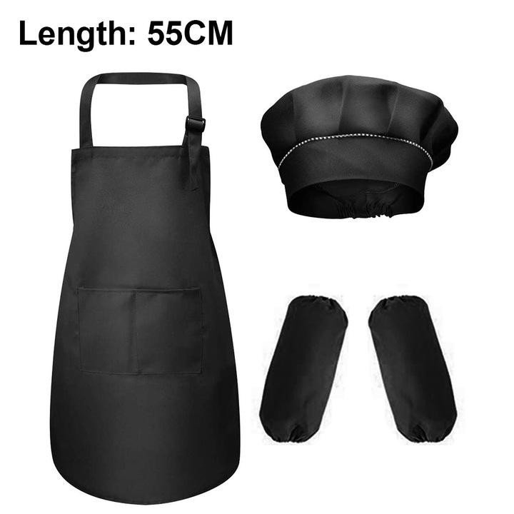 Set Costum de Bucatar pentru Copii, Pelerina si Boneta, Poliester, Negru, M, 3+
