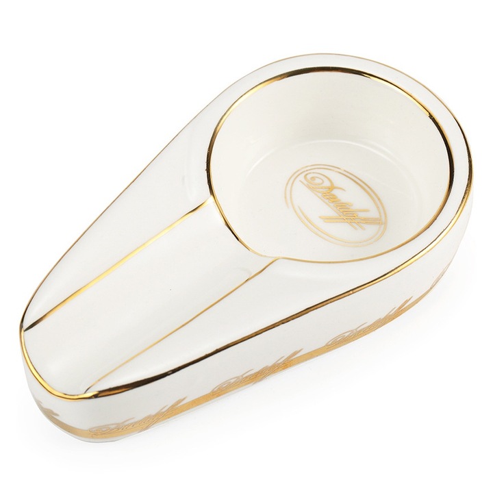 Scrumiera ceramica, portabila, galben cu alb, 12x6.8x2.5cm