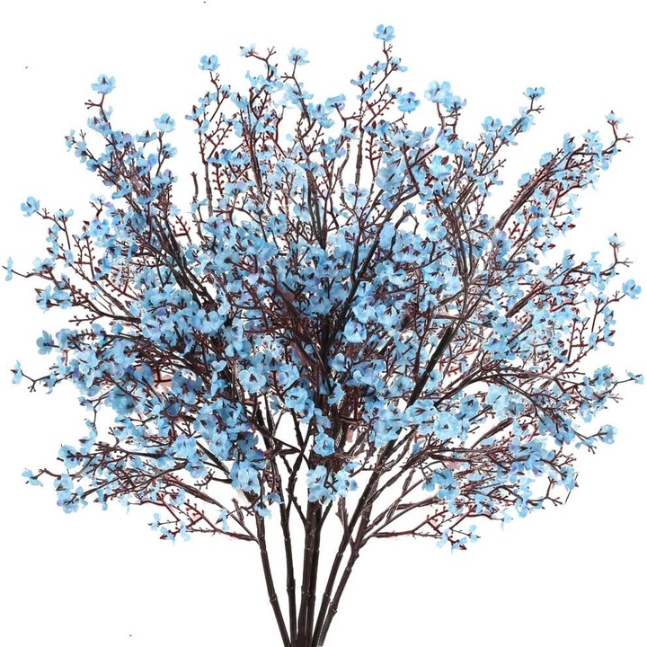 Комплект от 6 изкуствени букета Gypsophila, с реалистичен вид, син, 48 см