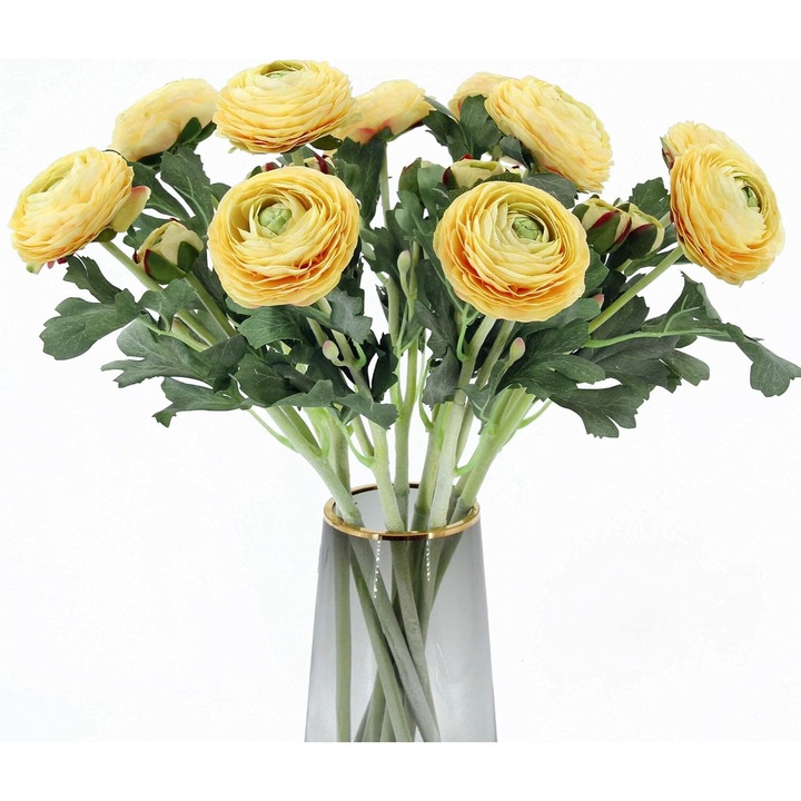 Set 10 flori artificiale, galben/verde, 48 cm