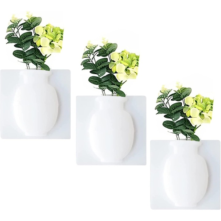 Set 3 vaze decorative autoadezive, silicon, multicolor, 15x15cm