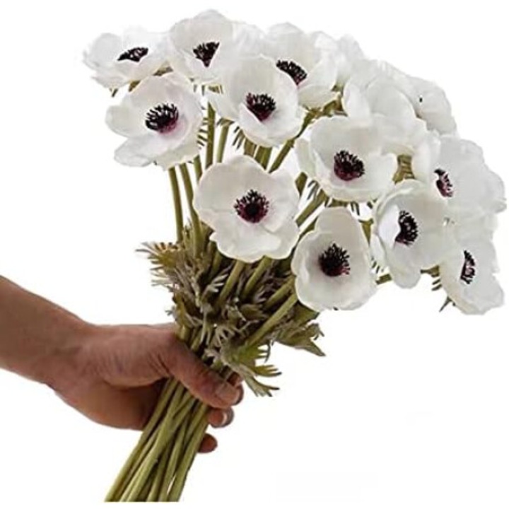 Set 10 Flori Artificiale Anemone, Alb, 43cm