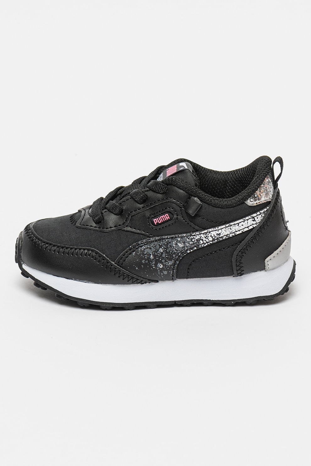 Puma, Pantofi sport cu particule stralucitoare Rider FV, Negru, Argintiu, 20 EU