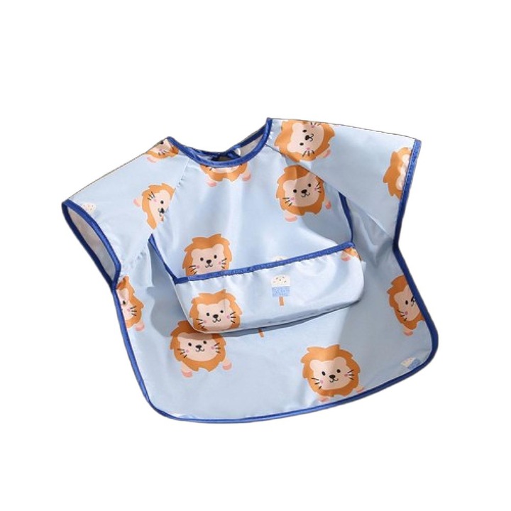 RUIOMII előke, oroszlán modell, vízálló, rövid ujjú, poliészter, kék, 1-4 év