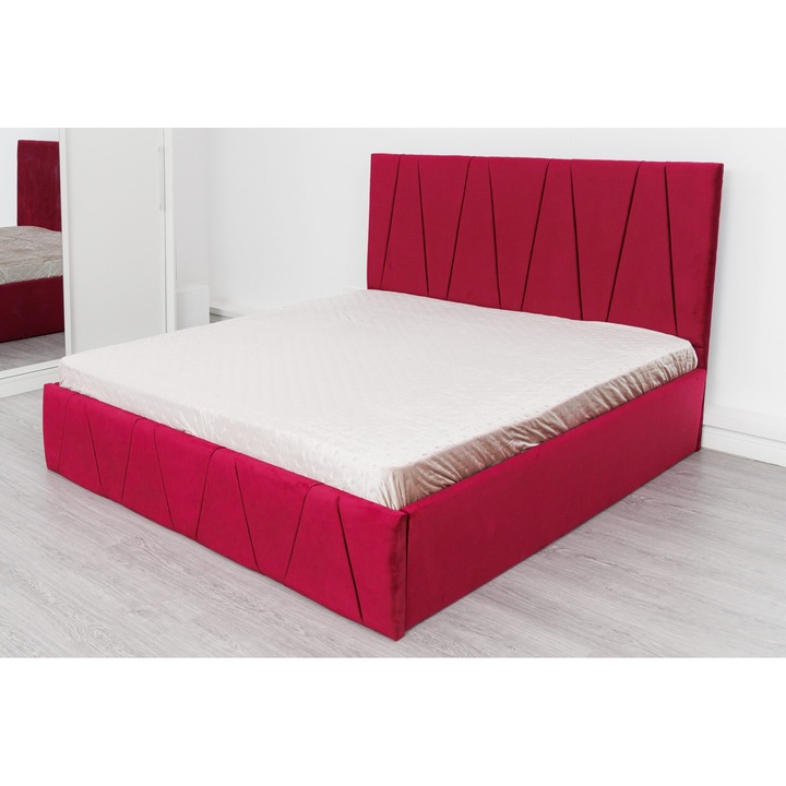 Pat Tapitat Cristi Bordo Stofa 140x200 cu saltea