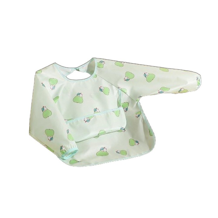 RUIOMII előke babáknak, körte modell, hosszú ujjú, vízálló, zöld, 1-4 év