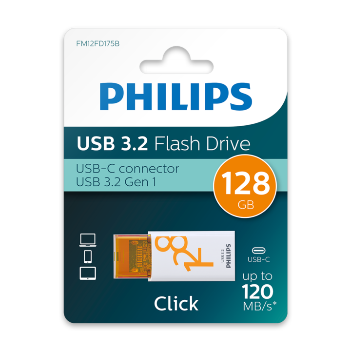 Stick USB Philips Click Series, 128GB, USB Type-C 3.2