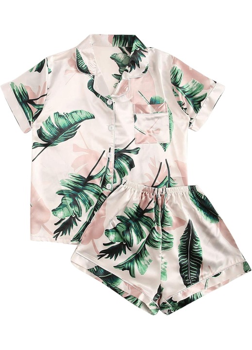 Női pizsama szett, Jormftte, bevágott gallér, rövid ujjú, rózsaszín, poliészter, 2XL INTL