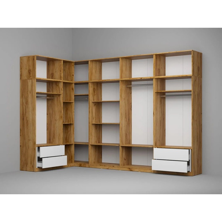 Dulap pe Colt, Carcasa, c27, StejarAuriu, Fara Usi, 169,8 x 336,4 cm