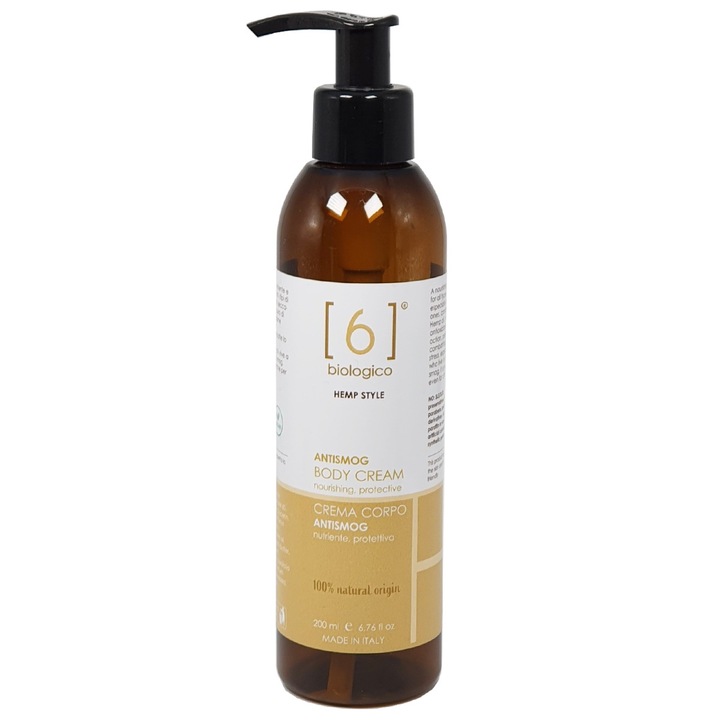Crema de corp pentru piele uscata, cu ulei de seminte de Canepa, produs vegan, 6 BIOLOGICO, 200 ml