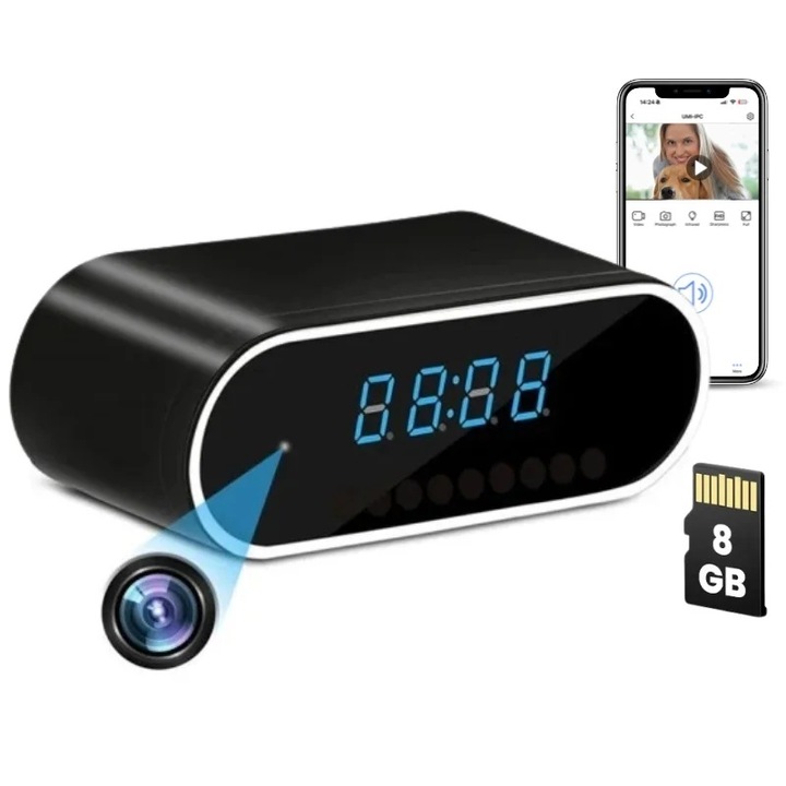 IUni IP07 Часовник за Бюро с Шпионска Камера, Full HD, 8GB, 160°, Нощно Виждане, Сензор Движение