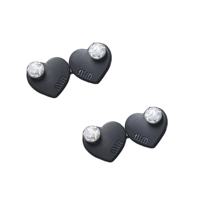 2 db állítható derékgombos készlet, ASDIIT, strasszos szív dizájn, fekete