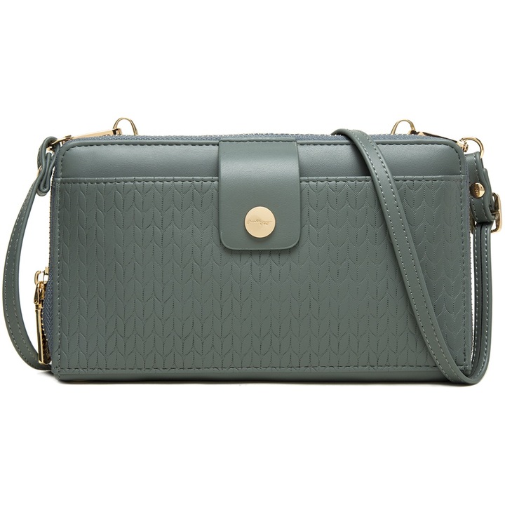 Geanta clutch pentru dama, eleganta din piele PU, cu sloturi pentru carduri, 20, 5x12x4, 5 cm PRETTYZYS L186GN Verde