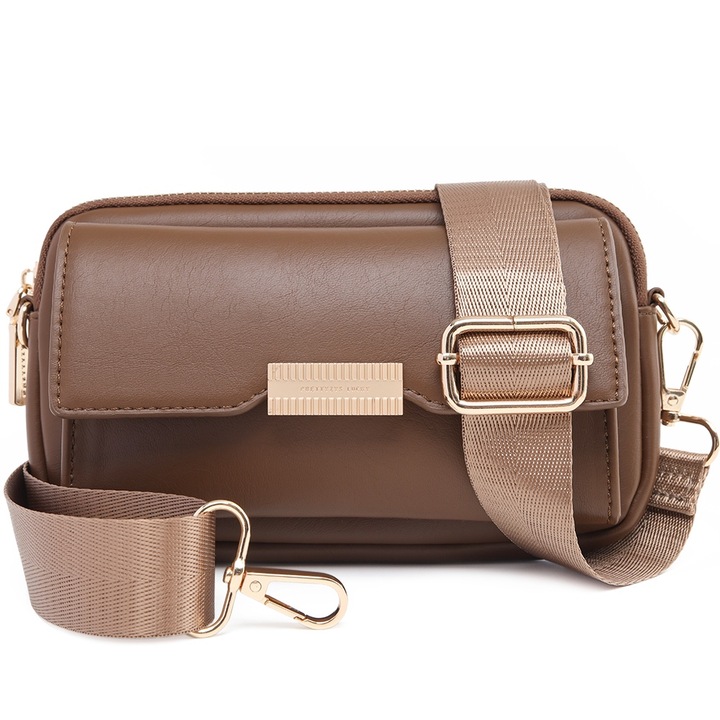 Мини чанта през рамо за телефон, елегантна PU кожа, 20x13, 5x5, 5 см, PRETTYZYS X3-133CO Coffee