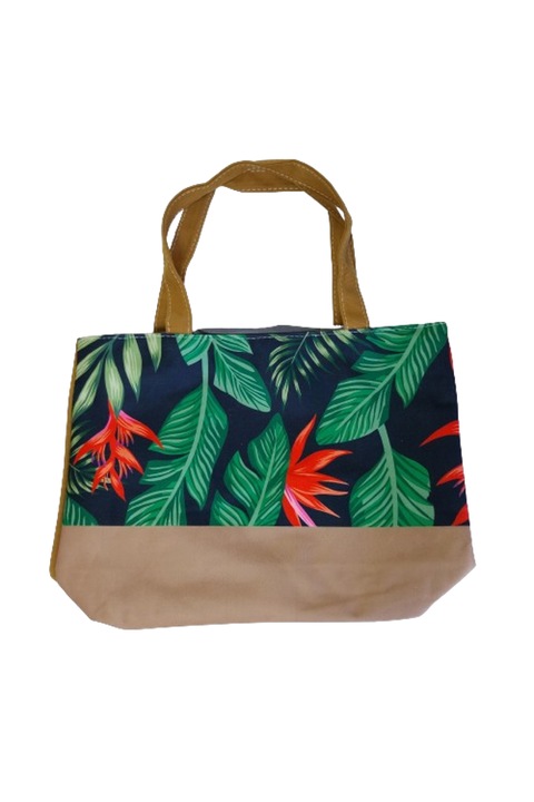 Női strandtáska, fekete/zöld, 39x29 cm