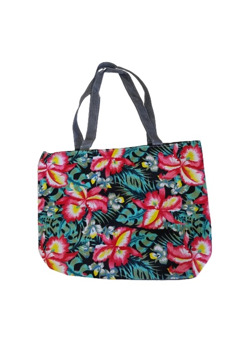 Női strandtáska, tarka virágokkal, 40x31 cm