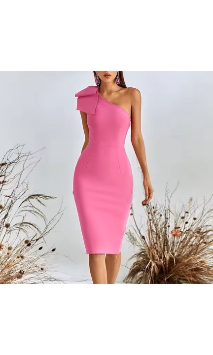 Rochie midi bodycon, casual eleganta, culoare roz