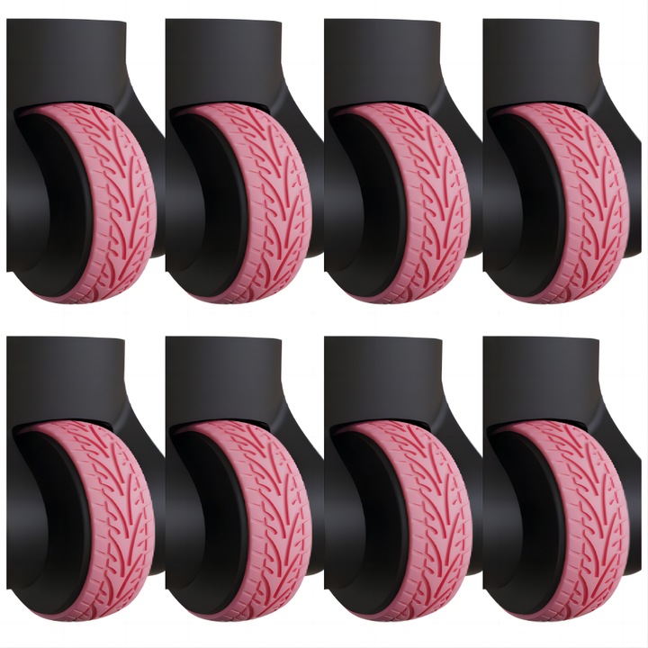 Set protectii roti valiza, RUIOMII®, Protectii pentru rotile de bagaje, antifrictiune si silentioase, set 8 buc, roz, plastic, Roata de masina sport