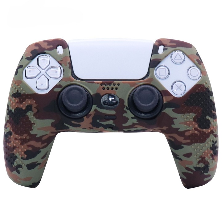 Bőr PS5 vezérlőhöz, Ergonomikus csúszásgátló szilikon burkolat, puha gumi védelem, védőburkolat PlayStation 5 DualSense vezeték nélküli kontrollerhez, barna camouflage