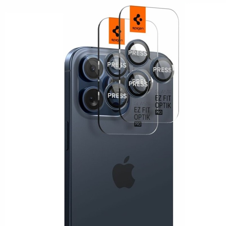 Folie de protectie camera compatibila cu Apple iPhone 14 Pro/14 Pro Max/15 Pro/15 Pro Max, Glas.tr EZ Fit Optik.TR, cu dispozitiv montare, set 2 piese, sticla securizata, Negru