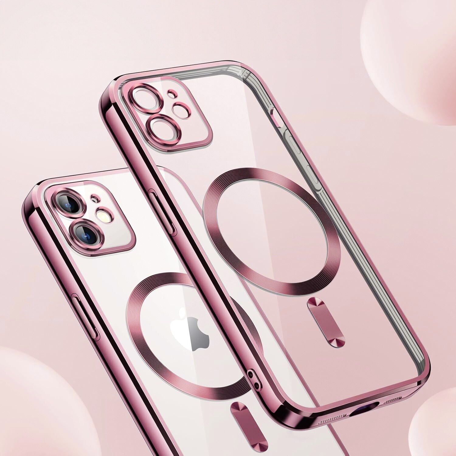 Husa telefon si folie de protectie pentru iPhone 11, XGSM, compatibil cu MagSafe, Roz, TPU