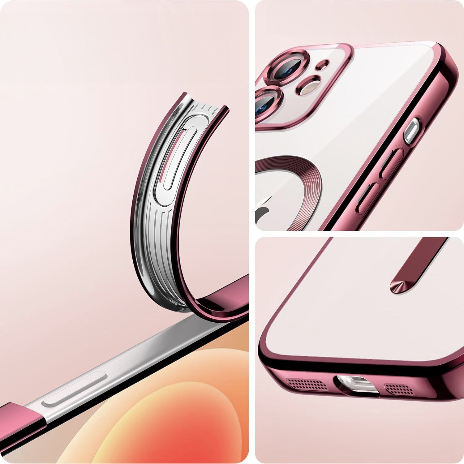 Husa telefon si folie de protectie pentru iPhone 11, XGSM, compatibil cu MagSafe, Roz, TPU