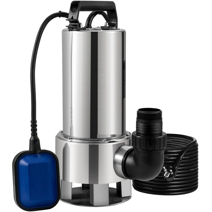 Búvárszivattyú úszóval, Teljesítmény 1300 W, Rozsdamentes acél, Áramlási sebesség 20000 l/h, Kimenet G1-1/2", Magasság 11 m, IPX8, Tápkábel hossza 10 m