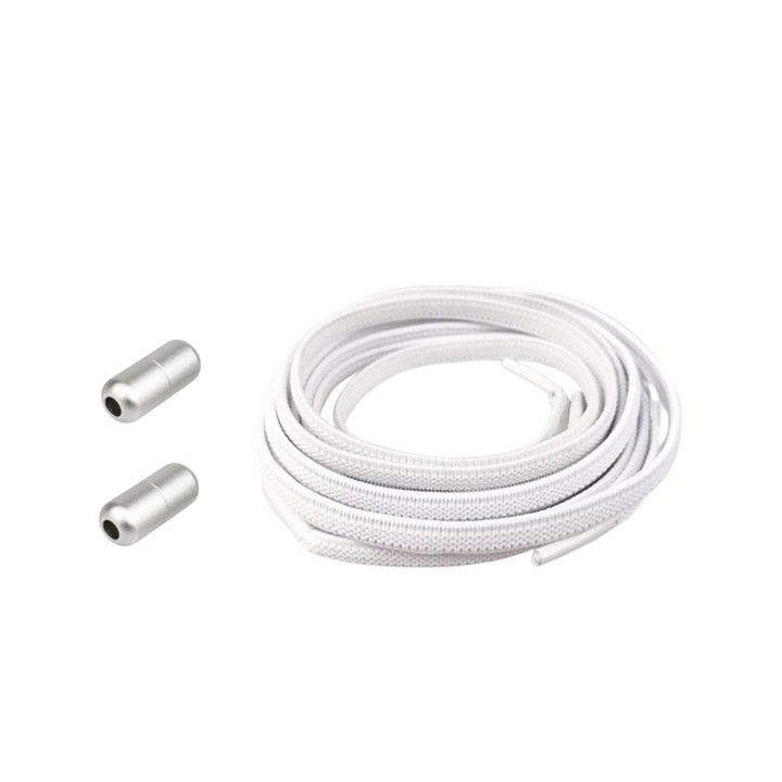 Set de 2 Sireturi fara legare 110 cm, potrivite pentru toate tipurile de incaltaminte, alb, Unaone