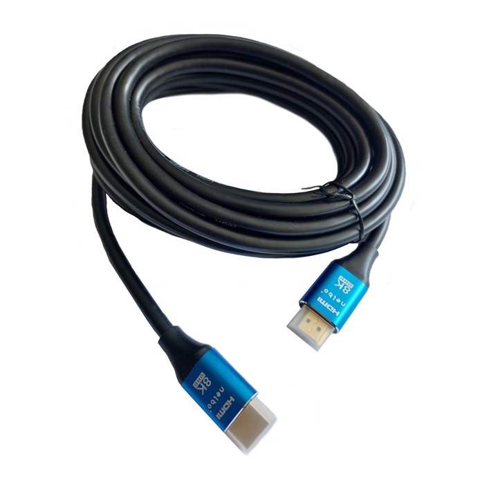 Cablu Nelbo HDMI - HDMI, 5M, V2.1, rezolutie 8K, mufe aurite, tip tata-tata