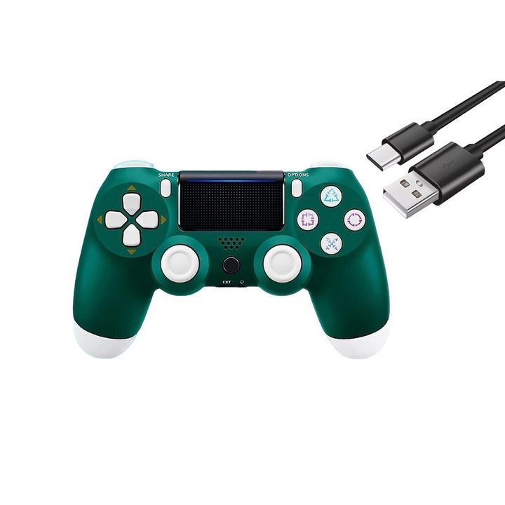 PS4 vezeték nélküli kontroller, doubleshock-J01, kompatibilis, PS-TV és PS Now, vibráció, töltőkábel mellékelve, zöld-fehér, HAPPY JOKER®
