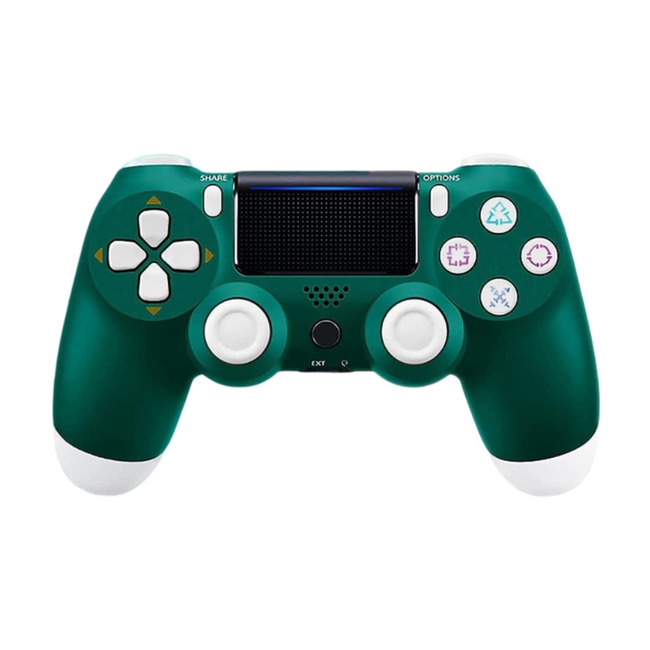 Controller wireless doubleshock, PS4, compatibil, PS-TV si PS Now, cu vibratii, cablu incarcator inclus, verde-alb, HAPPY JOKER®