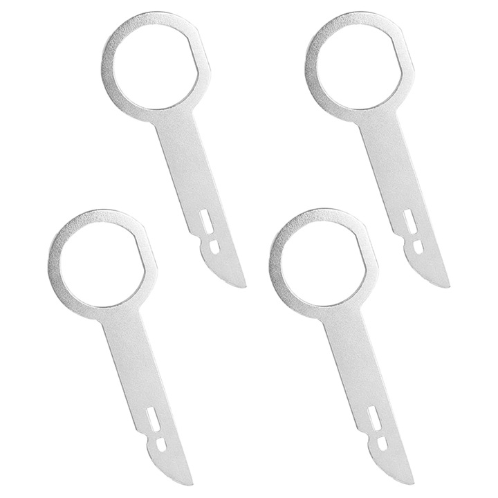 4 db autórádió-eltávolító kulcs készlet, Minetgnon®, Volkswagen/Ford/Audi/Benz kompatibilis, rozsdamentes acél, 9,2x68,3 mm, ezüst