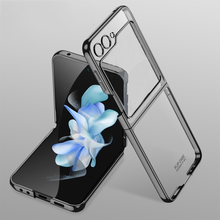 Луксозен капак с рамка, твърд калъф, удароустойчив, съвместим със Samsung Z Flip 5, пълна защита, черен