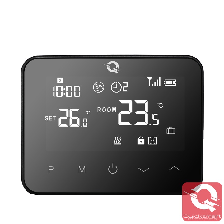 Termostat suplimentar Q20 pentru Kit Automatizare incalzire pardoseala Quicksmart Q20, Negru