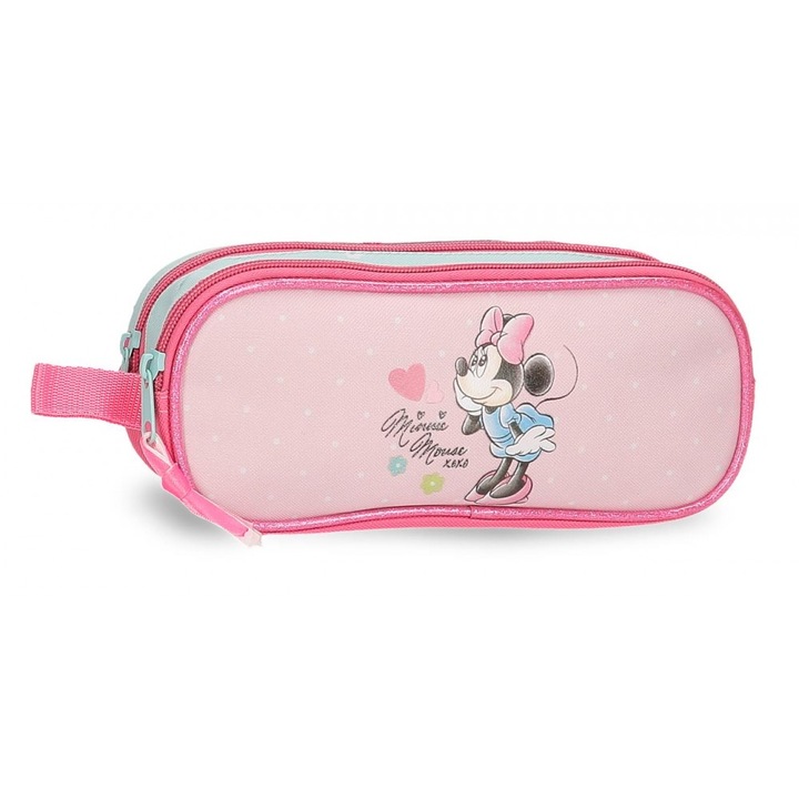 Lányka tolltartó, Disney Minnie képpel, 2 rekesszel, többszínű, 23x9x7 cm