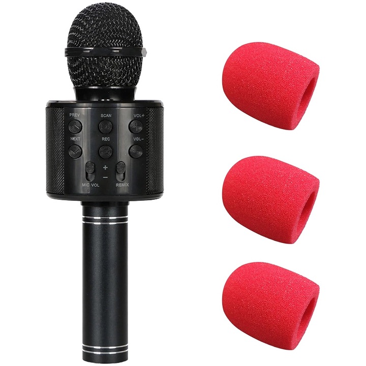 Microfon Karaoke de copii Wireless, Minetgnon®, Portabil stereo, Boxa integrata, Card SD, multifunctional, Negru