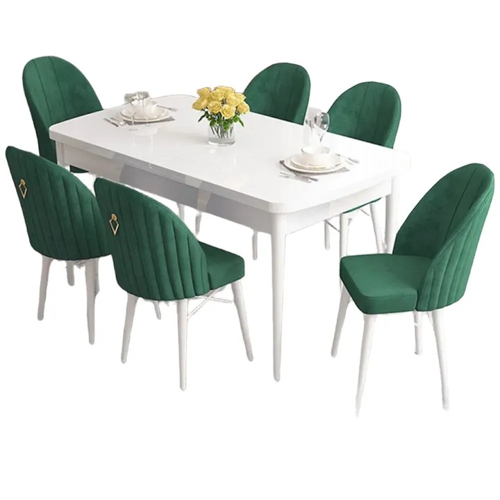 Set Masa Extensibila alba cu 6 scaune, Modella Elf verde L 170, l 80, h 77 cm