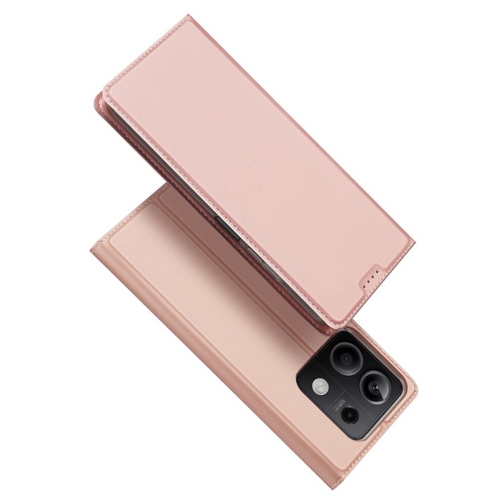 Etui telefon Dux Ducis pentru Xiaomi Redmi Note 13 5G, roz gold, cu suport, inchis magnetic