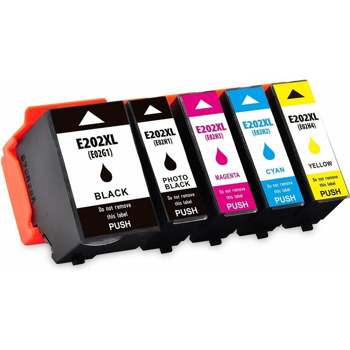 Комплект от 5 мастиленоструйни касети T202XL черна, фото черна, синя, червена, жълта 3300 страници Многоцветни съвместими Epson Expression Premium XP-6000Epson Expression Premium XP-6005Epson Expression Premium XP-6100, S XP-6105