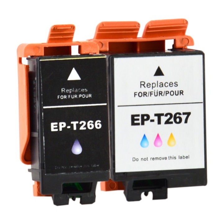 NEW-TON 2 db Tintasugaras patron készlet T266 fekete T267 színes 500 oldal Többszínű kompatibilis Epson WF-100W, 110W