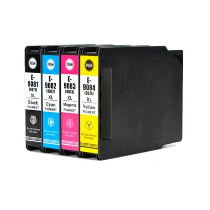 Комплект от 4 мастиленоструйни касети T9081 черна, синя, червена, жълта 1700 страници Многоцветни съвместими Epson WorkForce Pro WF-6000 Series / WF-6090 D2TWC / WF-6090 DTWC / WF-6090 DW / WF-6090 WF-6590 D2TWFC / WF- 6090 6590 DTWFC