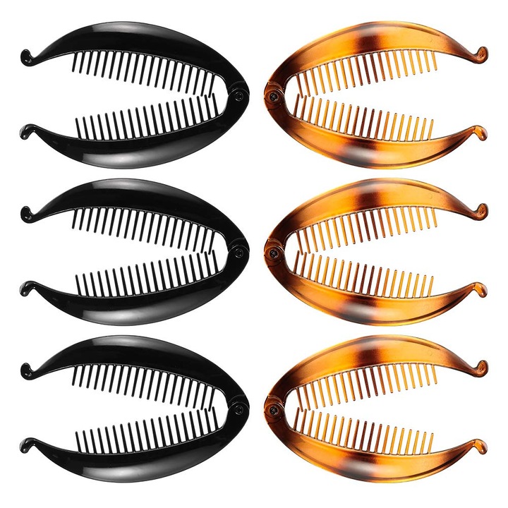 6 db banános hajcsat készlet, műanyag, hal design, 11,5 cm, fekete/barna