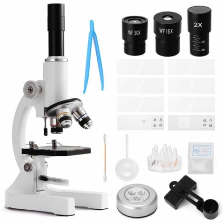 Microscop monocular, Tovbmup, Zoom 64X-2400X, Alb/Negru