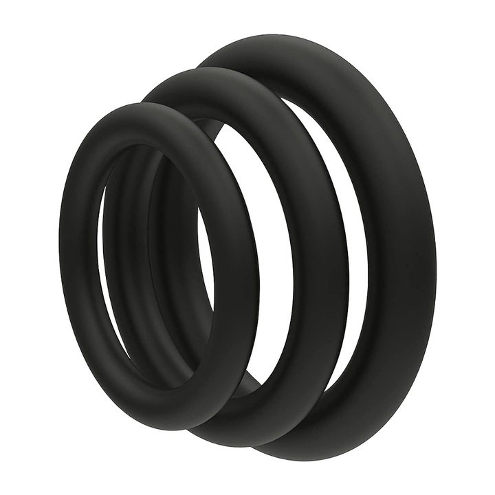 Set Inele Penis 3-Ring, Minetgnon®, Silicon, Rezistent la Apa, 3-5cm, Negru